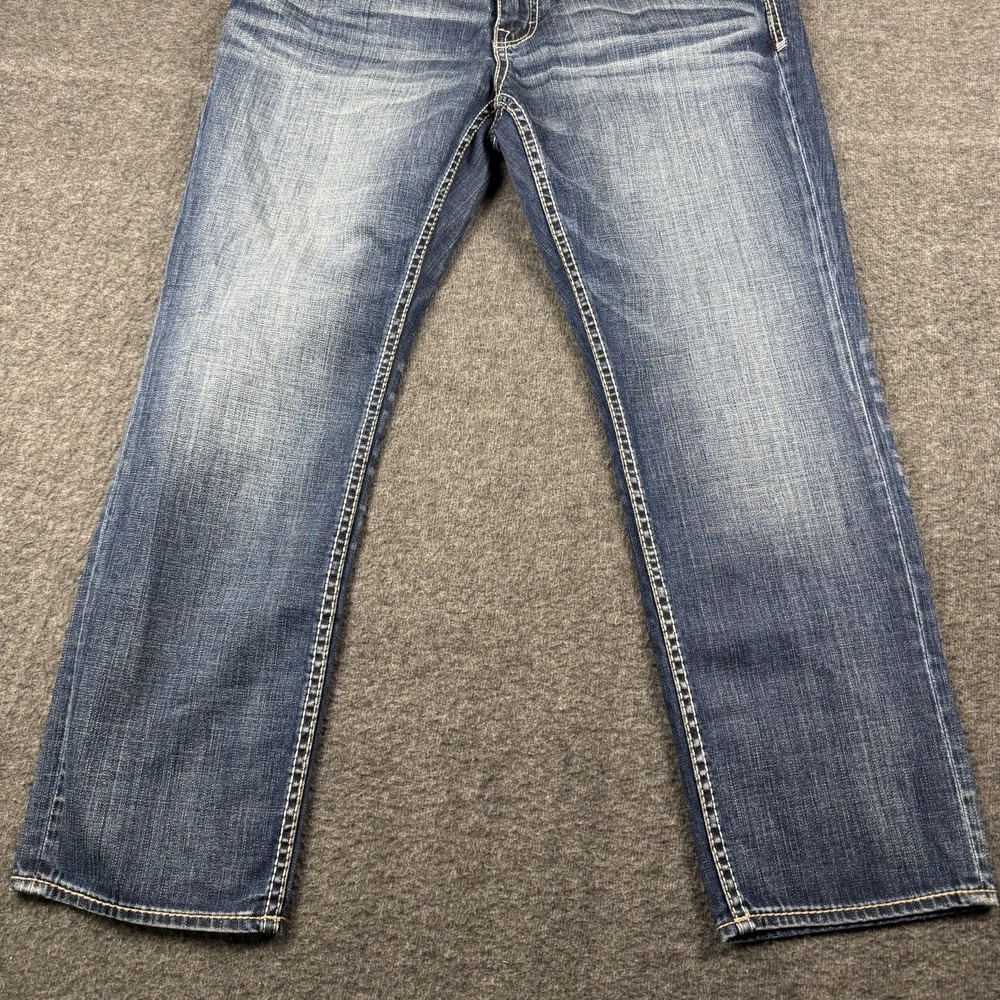 BKE Nolan Straight Leg Jeans Mens 36x29 Blue Medium Wash Stretch Distressed - Picture 2 of 8